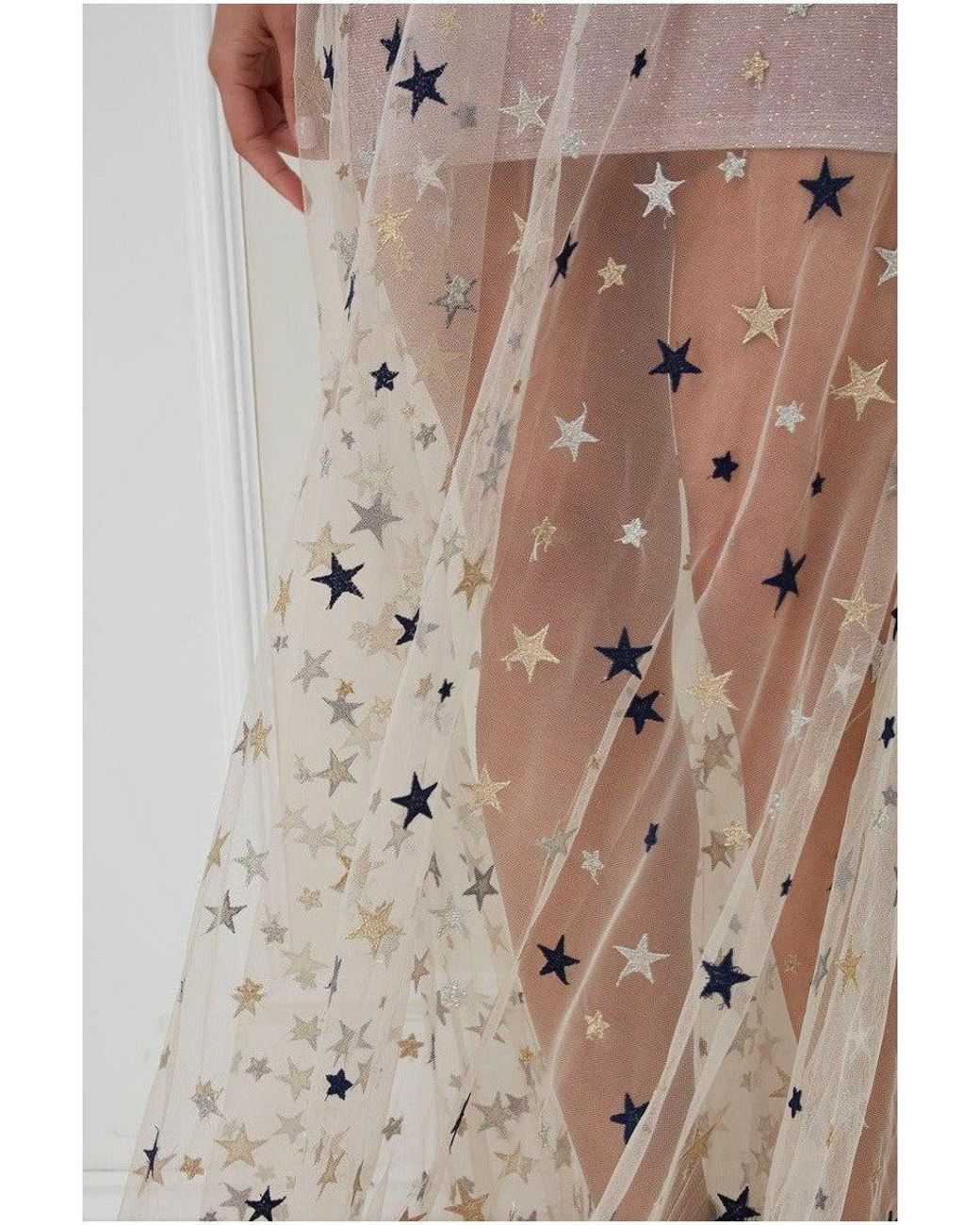 Goddiva Multicolor Star Mesh Halter Neck Maxi Dress