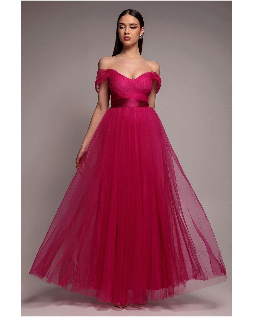Goddiva Pink Off The Shoulder Princess Maxi Dress
