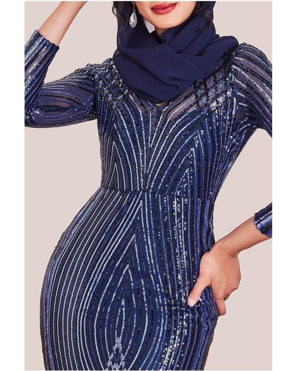 Goddiva Blue Modesty Two Toned Sequin Maxi