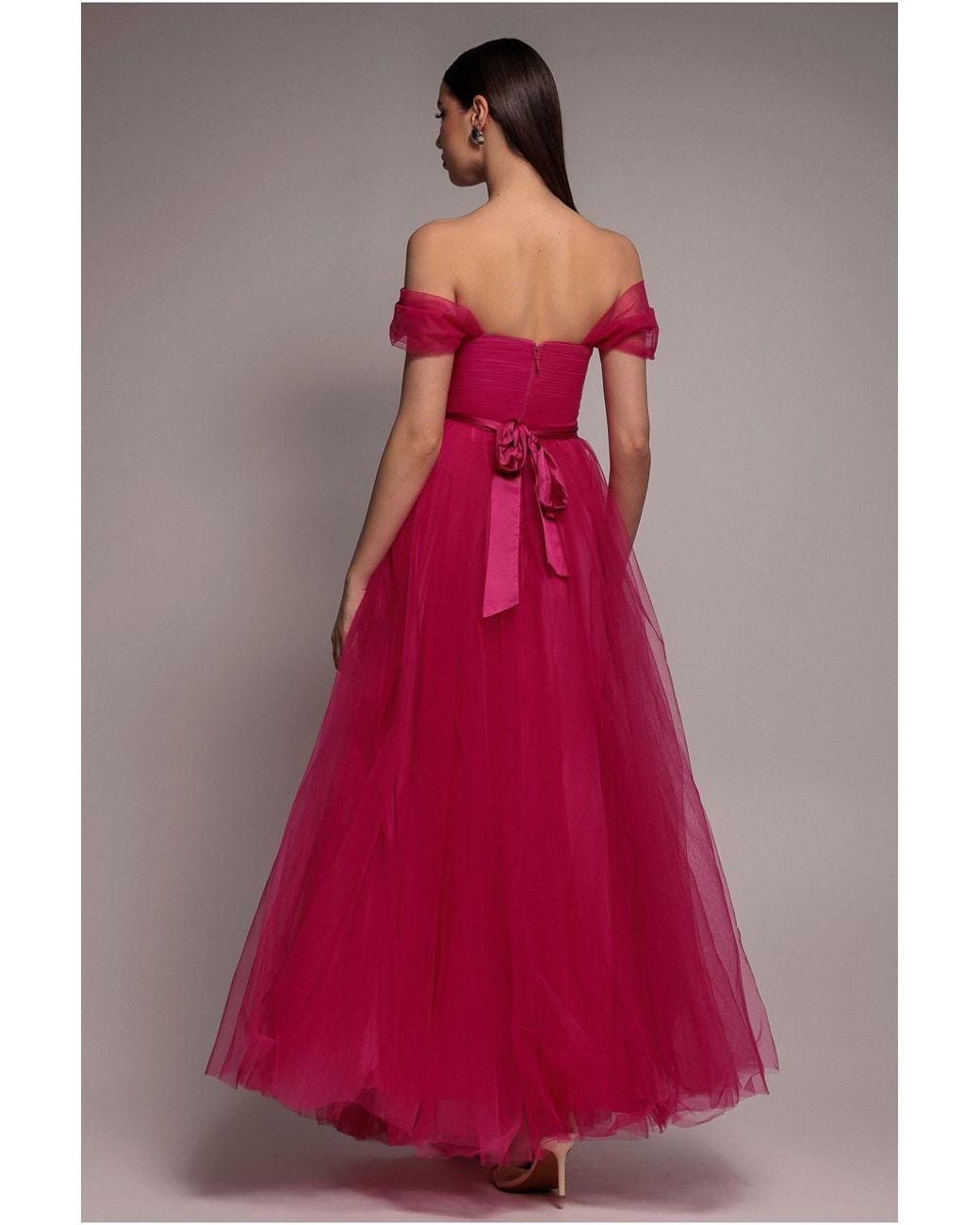Goddiva Pink Off The Shoulder Princess Maxi Dress