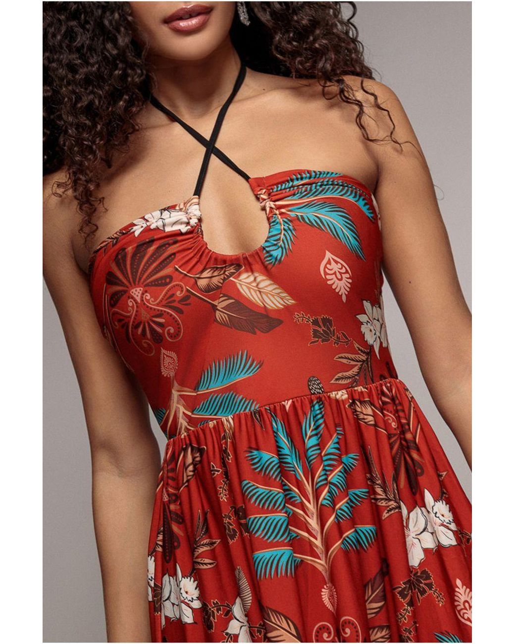 Goddiva Orange Printed Tie Back Maxi