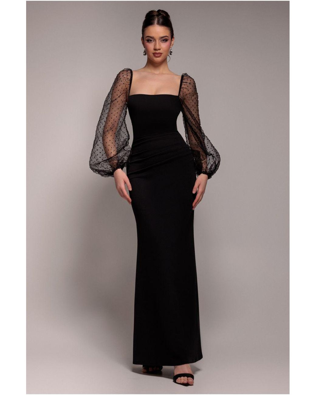 Goddiva Black Dobby Organza Bishop Sleeve Multiway Maxi Dress