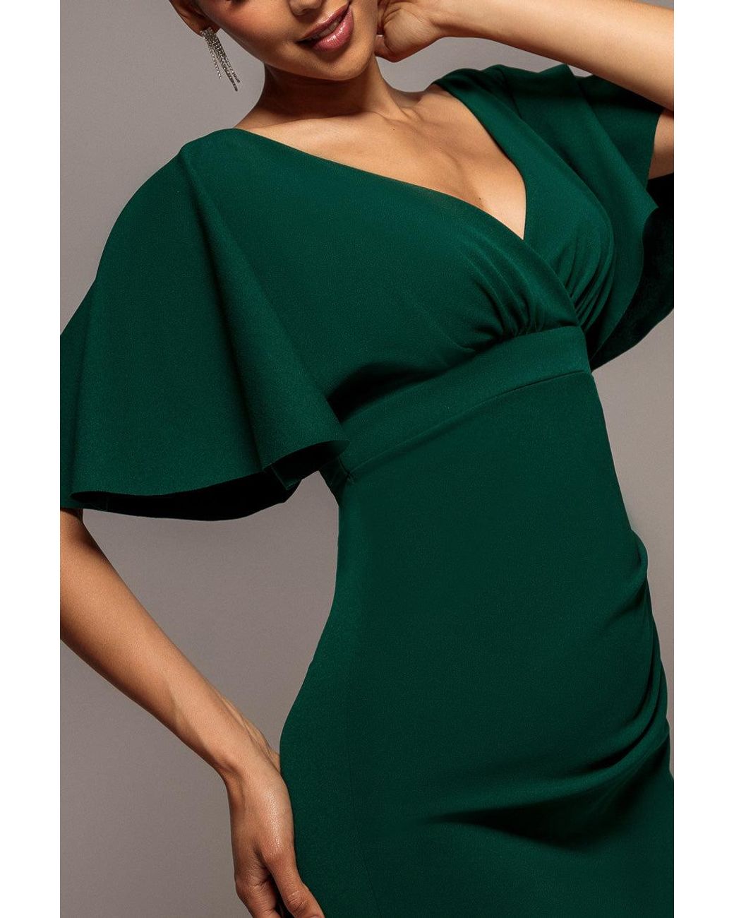 Goddiva Green Flutter Sleeve Wrap Midi Dress