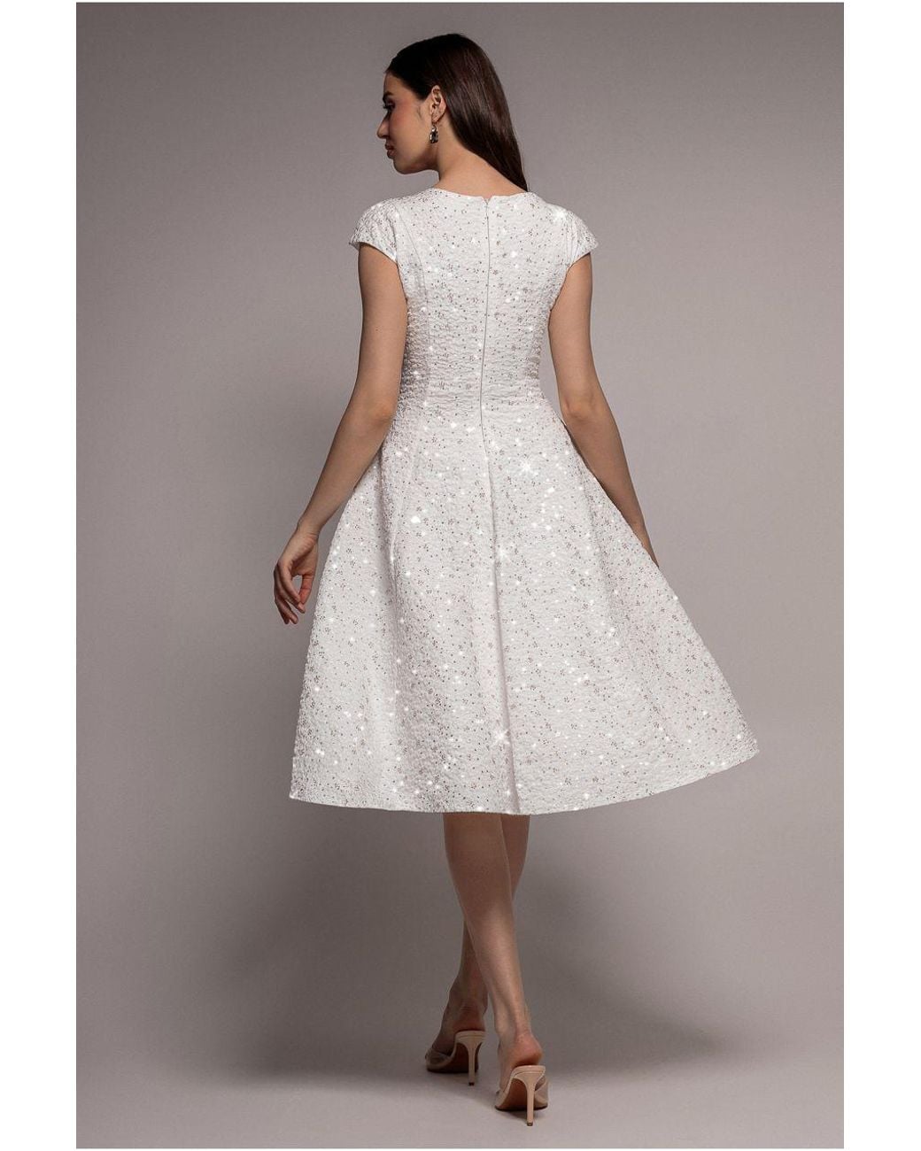 Goddiva Gray Bead Embellished Jacquard A Line Midi Dress