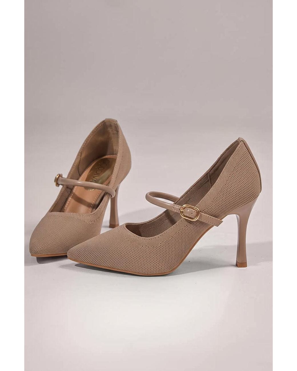 Goddiva Brown Pointed Toe Mary Jane High Court Heels