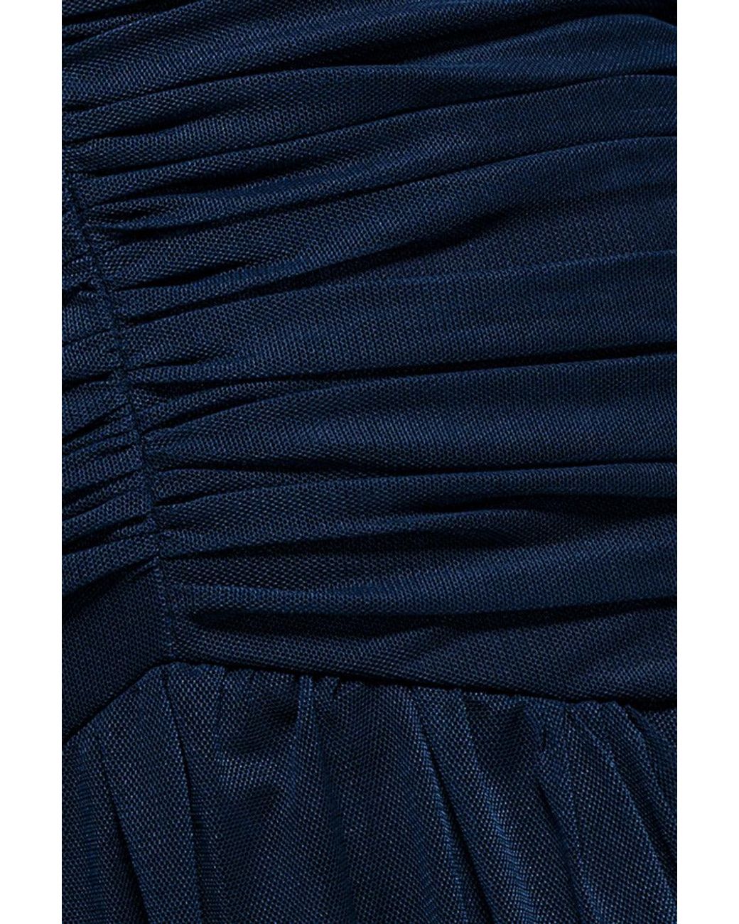 Goddiva Blue Gathered Long Balloon Sleeve A-Line Mesh Maxi Dress