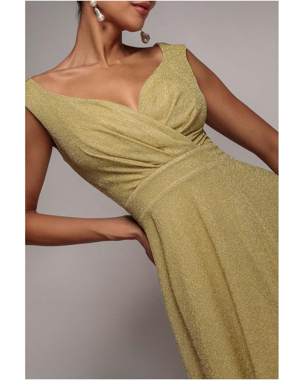 Goddiva Natural Crossover Lurex Glitter Maxi Dress
