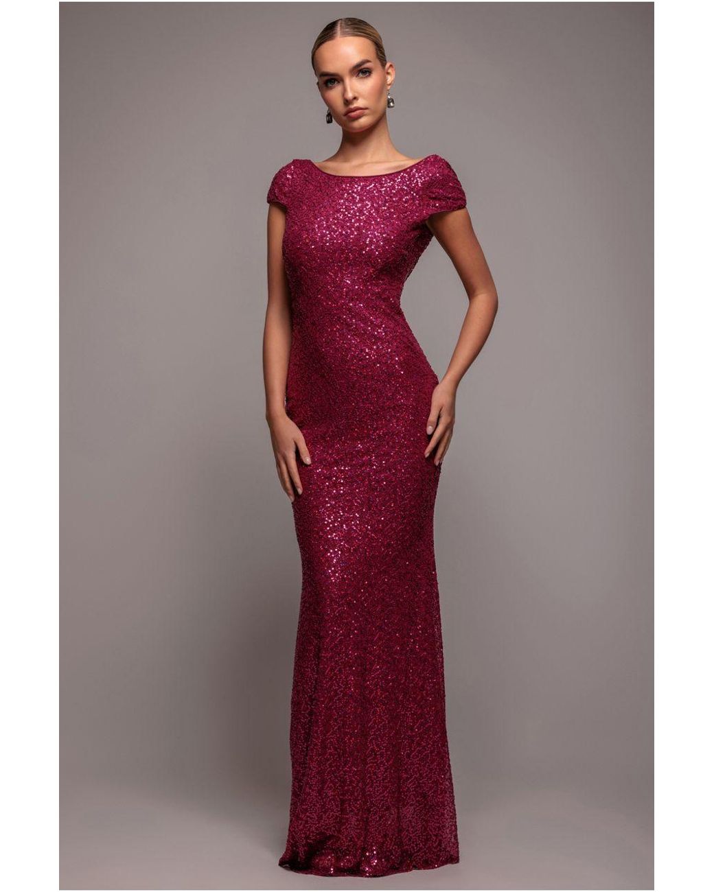 Goddiva Red Cowl Back Sequin Maxi