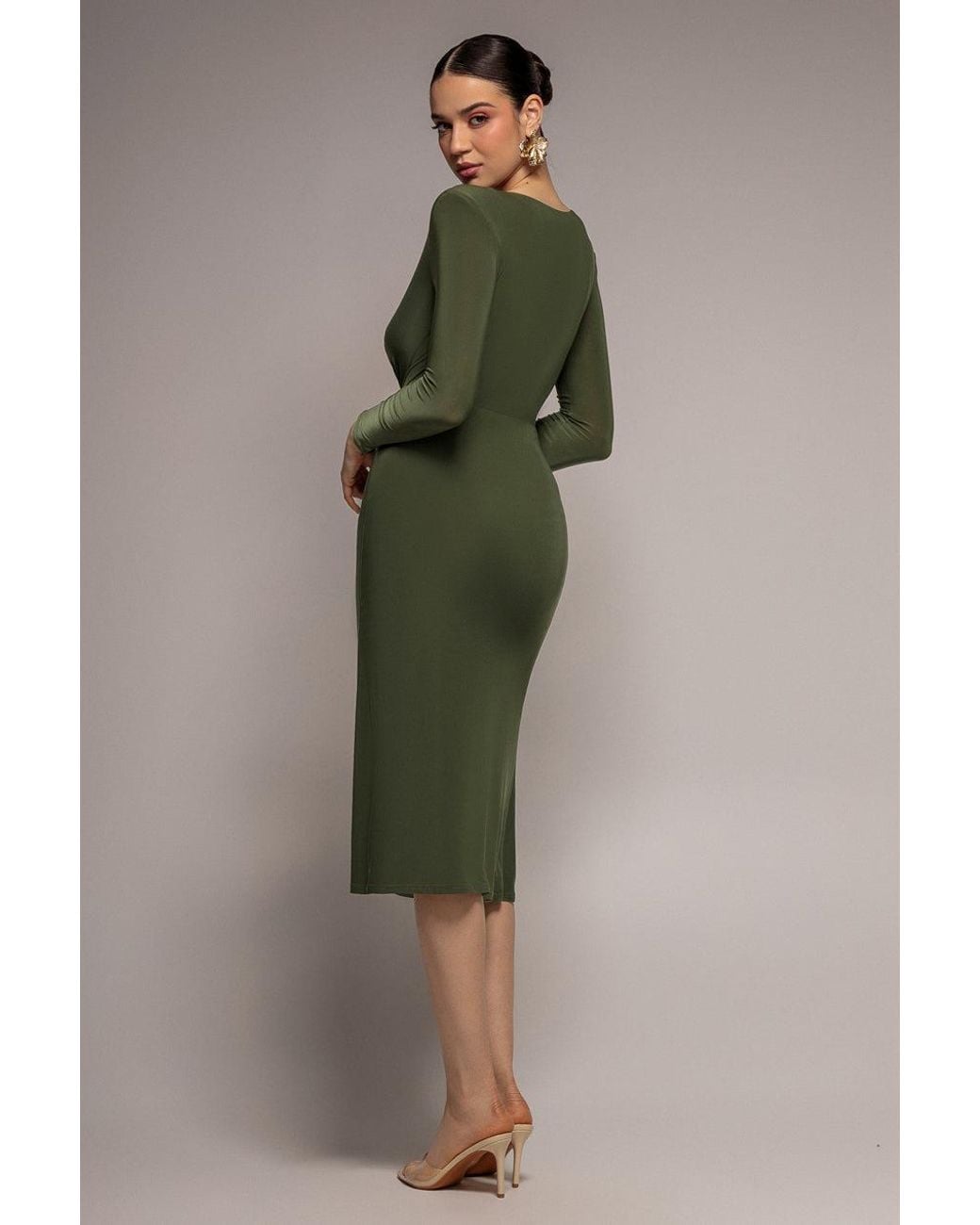 Goddiva Green Front Crossover Split Midi Dress