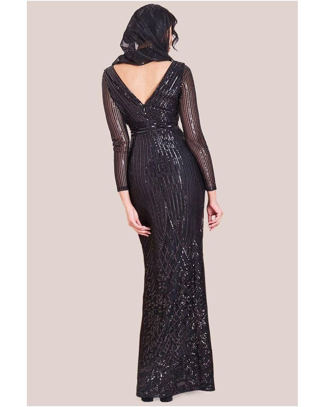 Goddiva Orange Modesty Sequin Wrap Maxi Dress