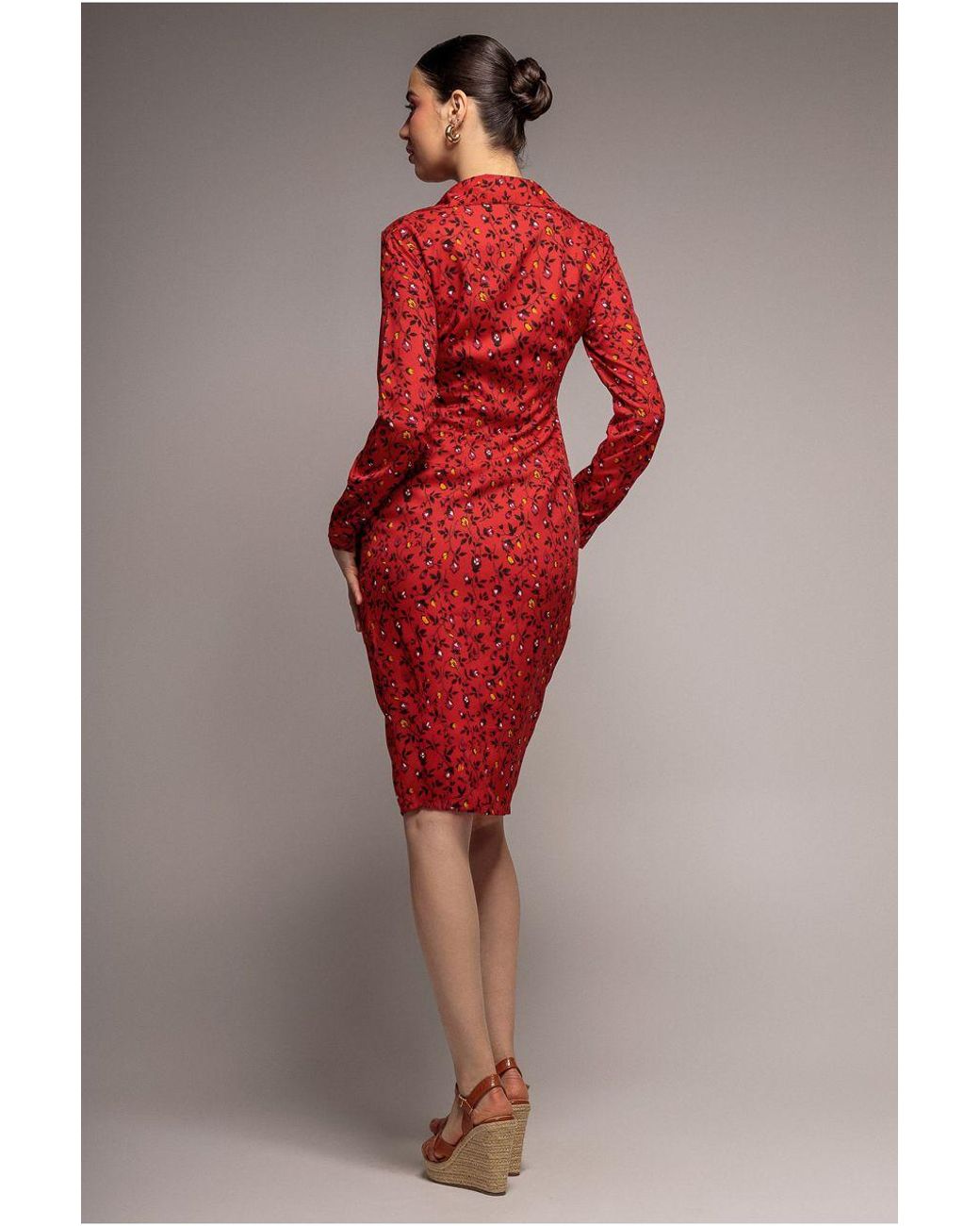 Goddiva Red Floral Print Shirt Dress