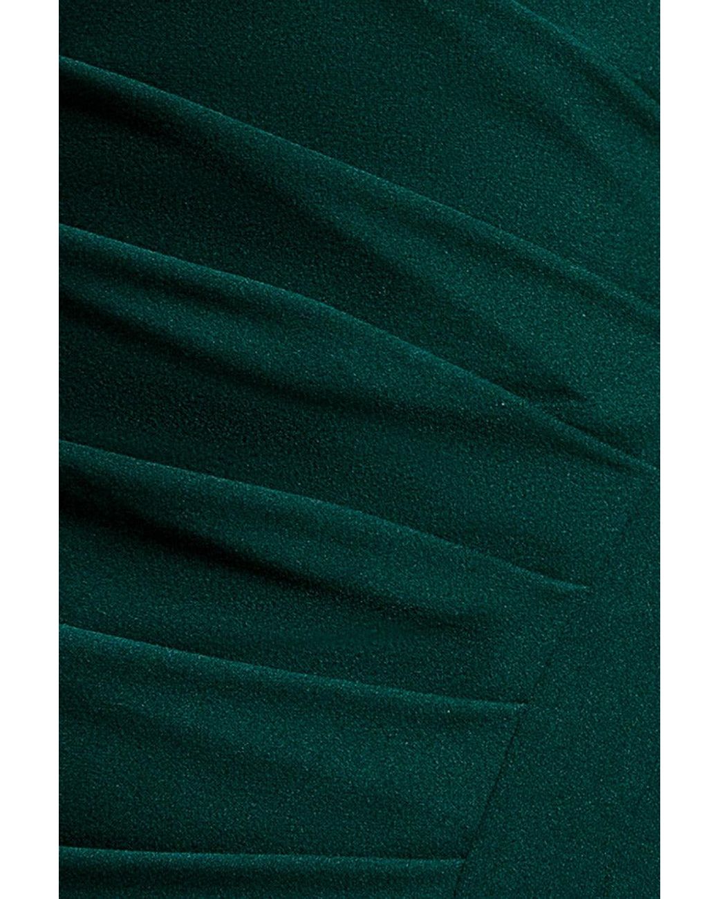 Goddiva Green Off Shoulder Pleated Waist Asymmetric Midaxi Dress