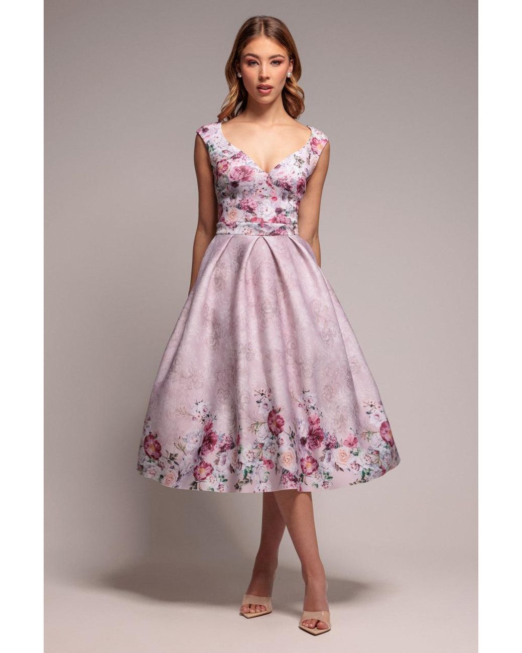 Goddiva Green Sweetheart Floral Midi Dress
