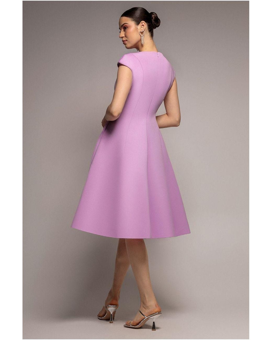 Goddiva Purple Cap Sleeve Plunging V-Neckline A-Line Midi Dress