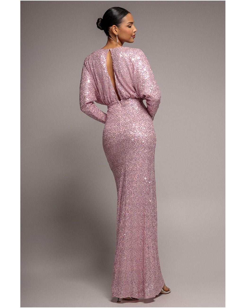 Goddiva Pink Plunge V-neck Sequin Maxi