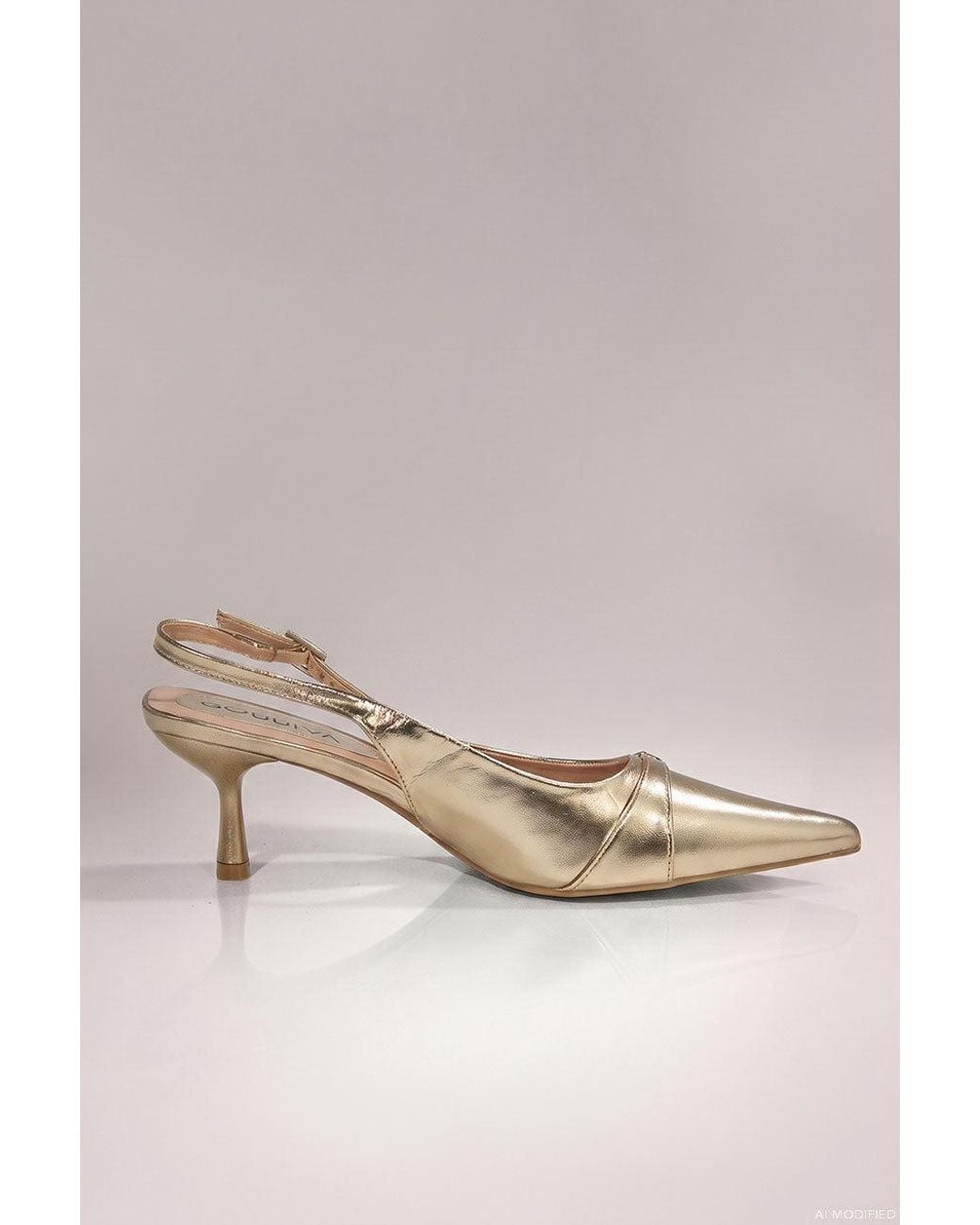 Goddiva Natural Metallic Pointed Toe Stiletto Kitten Heels