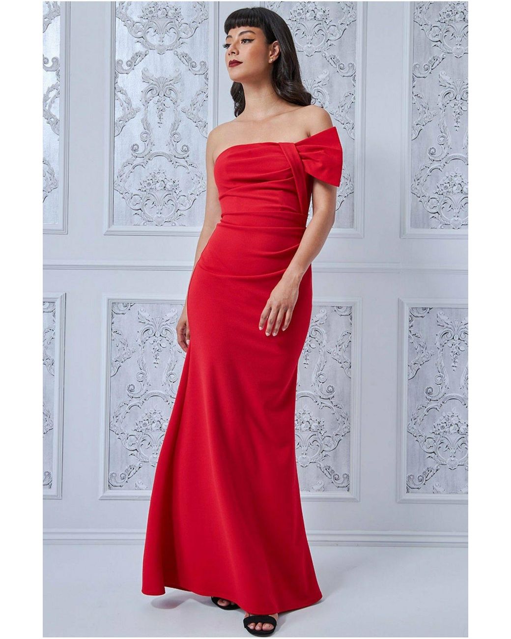Goddiva Red Bow Detail Bandeau Maxi