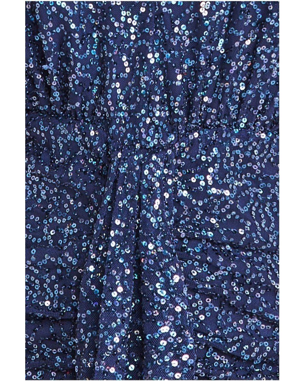 Goddiva Blue Plunge V-neck Sequin Maxi