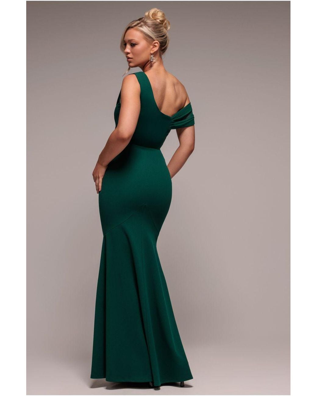 sachin and babi light blue dress Goddiva Asymmetric Chiffon Cowl Neck Scuba Maxi Dress in Green