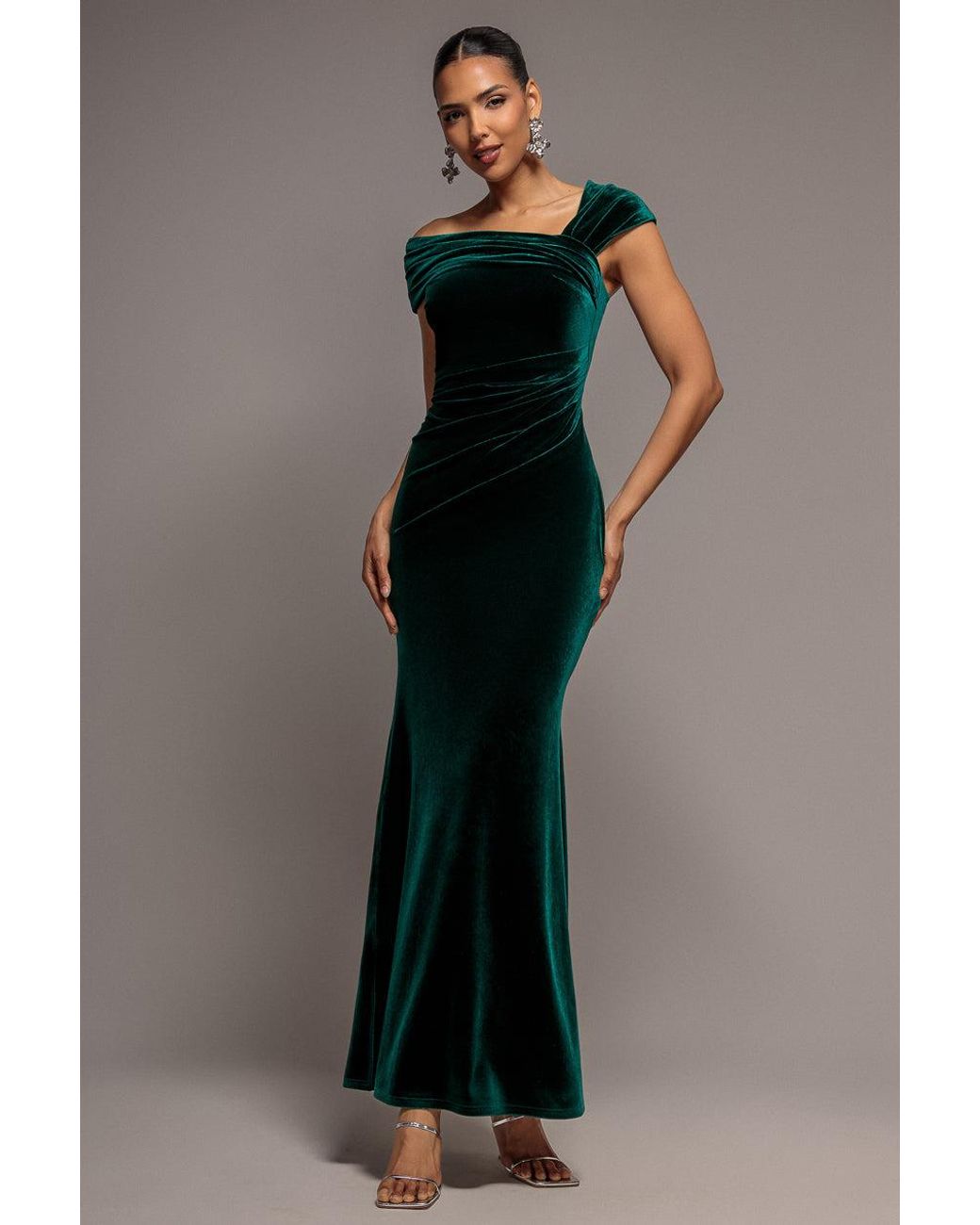 Goddiva Multicolor One Shoulder Velvet Maxi Dress
