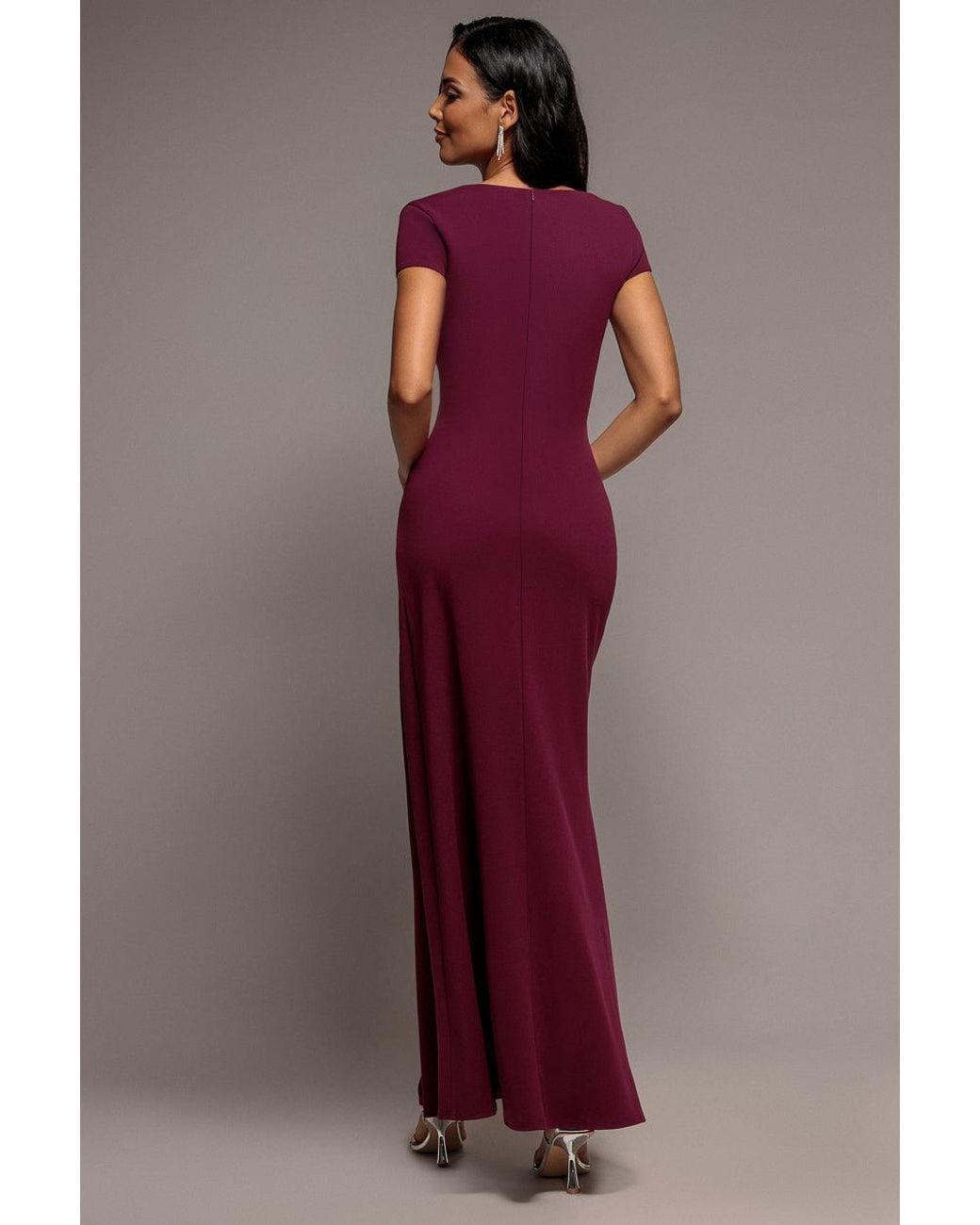 Goddiva Red Cap Sleeve Pleated Asymmetric Maxi Dress