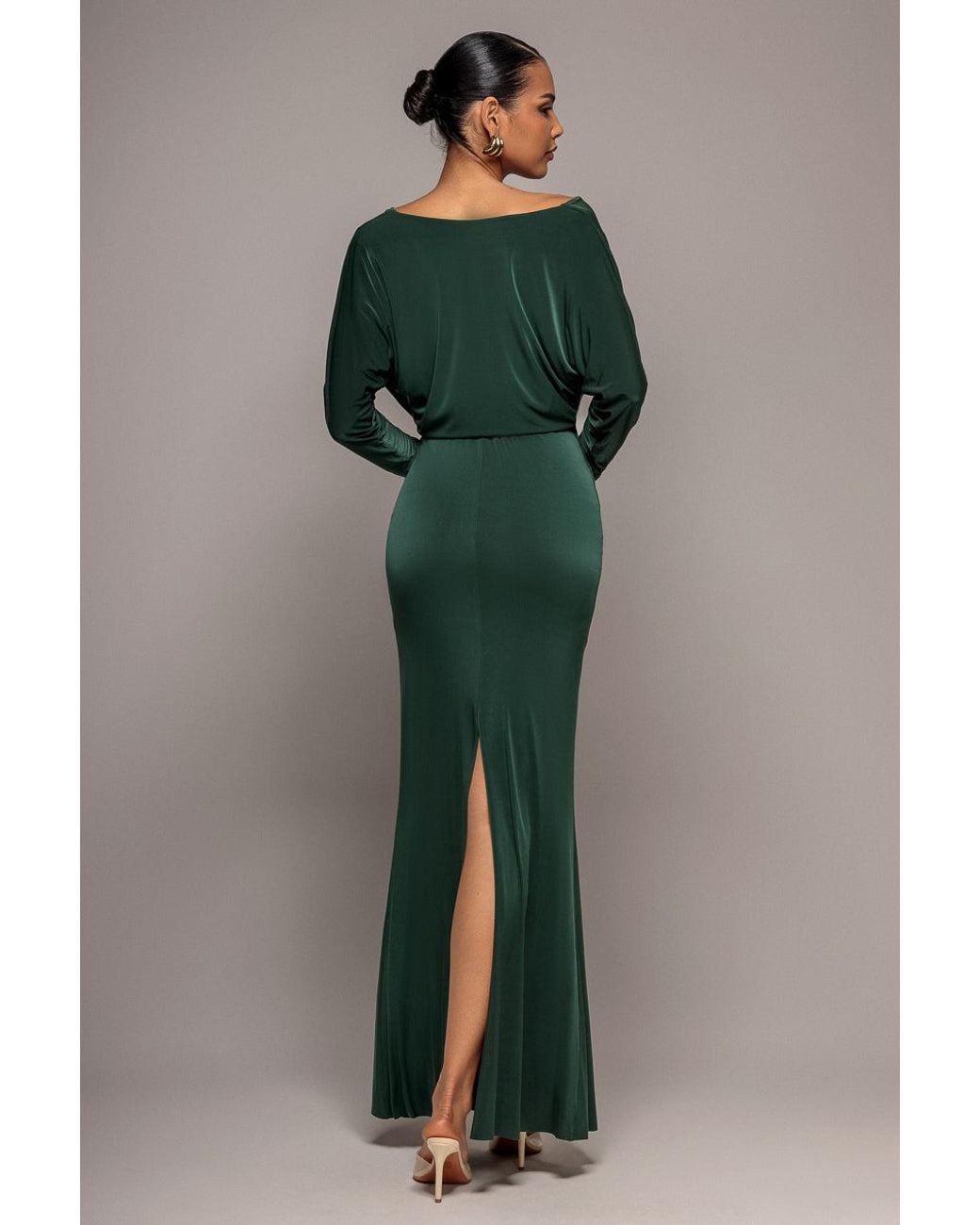 Goddiva Green Reversible Blouson Kimono Sleeve Maxi Dress