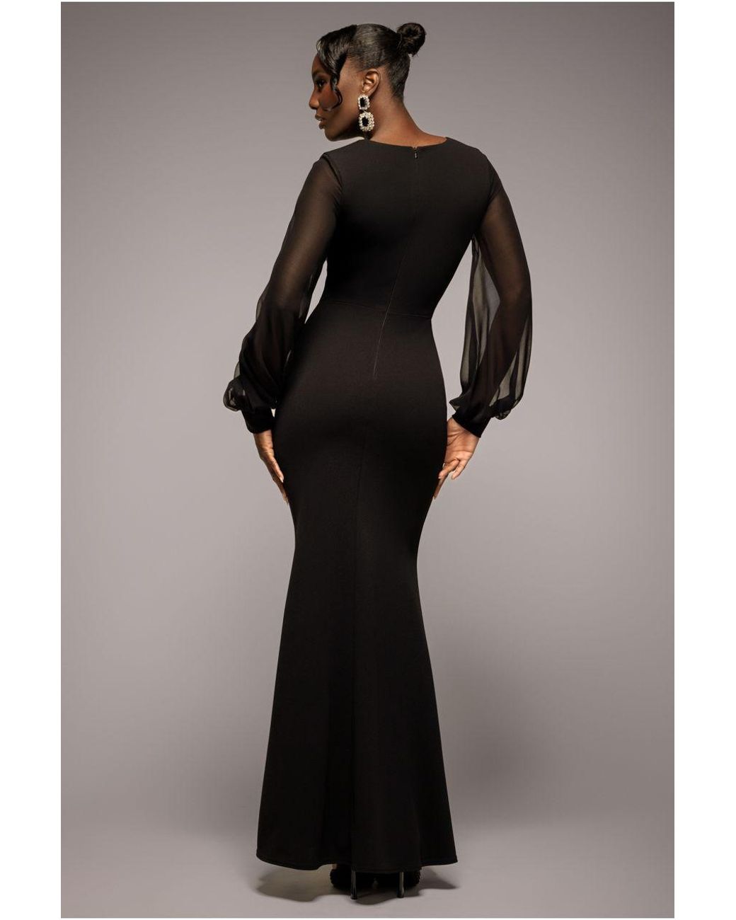 Goddiva Black Chiffon Cuffed Balloon Sleeve Scuba Maxi Dress