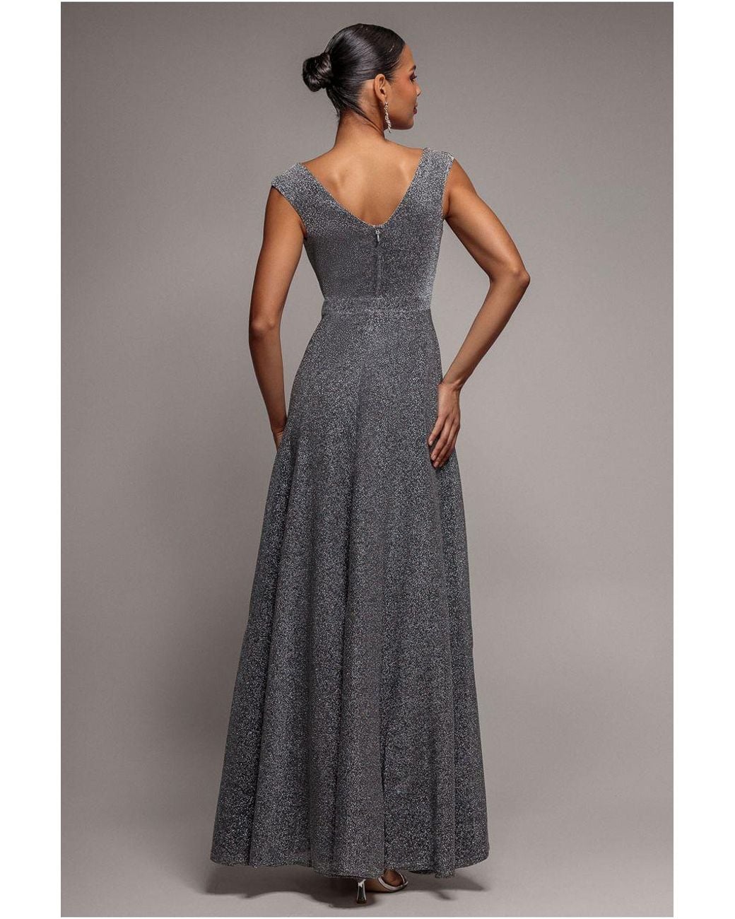 Goddiva Blue Crossover Lurex Glitter Maxi Dress
