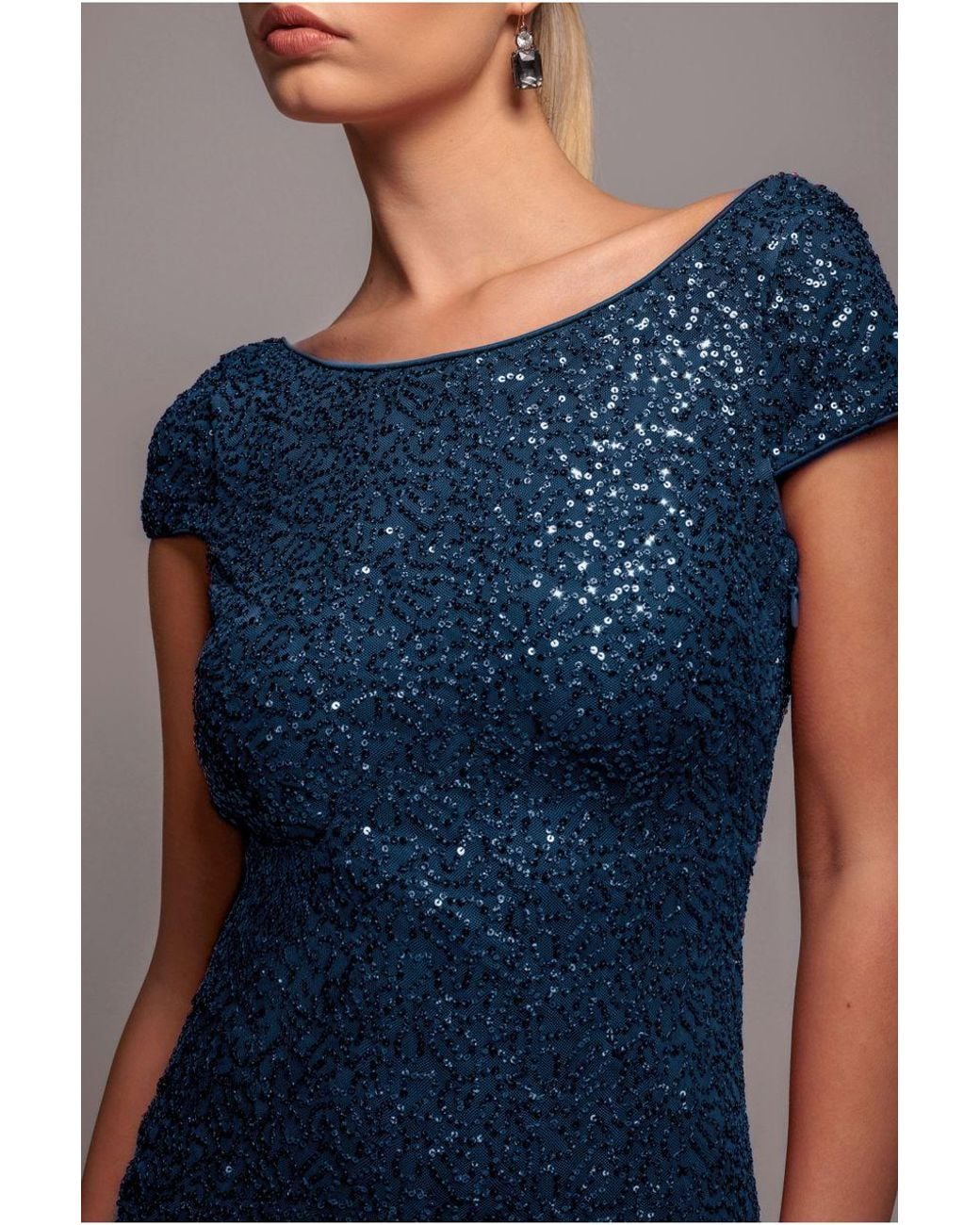 Goddiva Blue Cowl Back Sequin Maxi