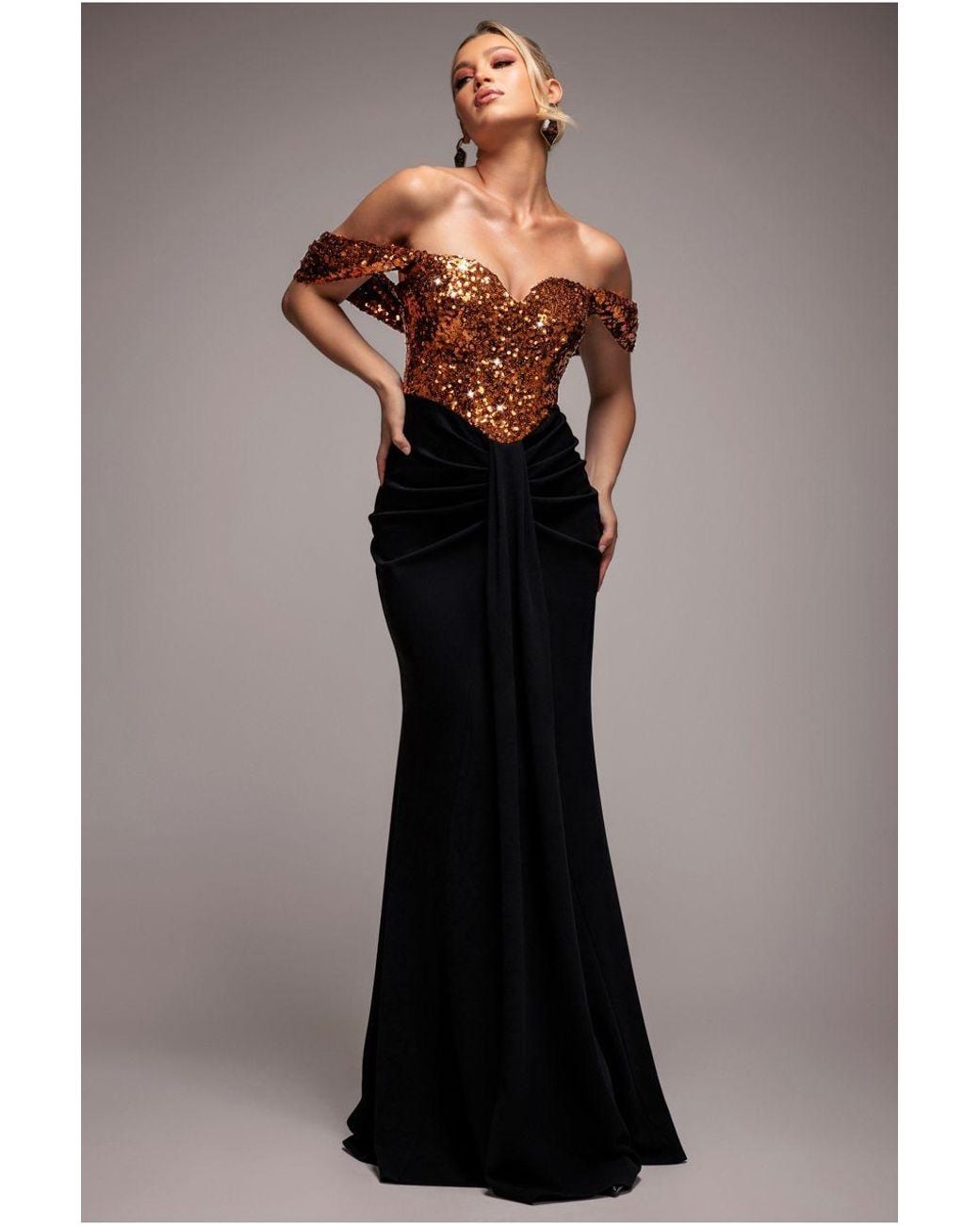 Goddiva Multicolor Corset Sequin Wing Bodice Scuba Skirt Maxi Dress