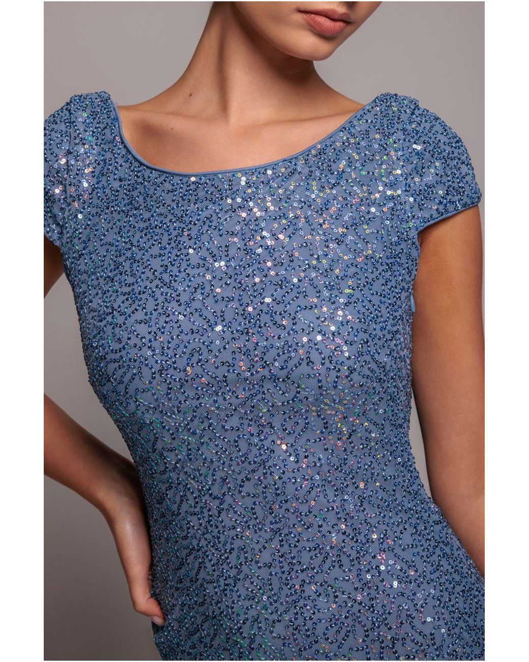 Goddiva Blue Cowl Back Sequin Maxi