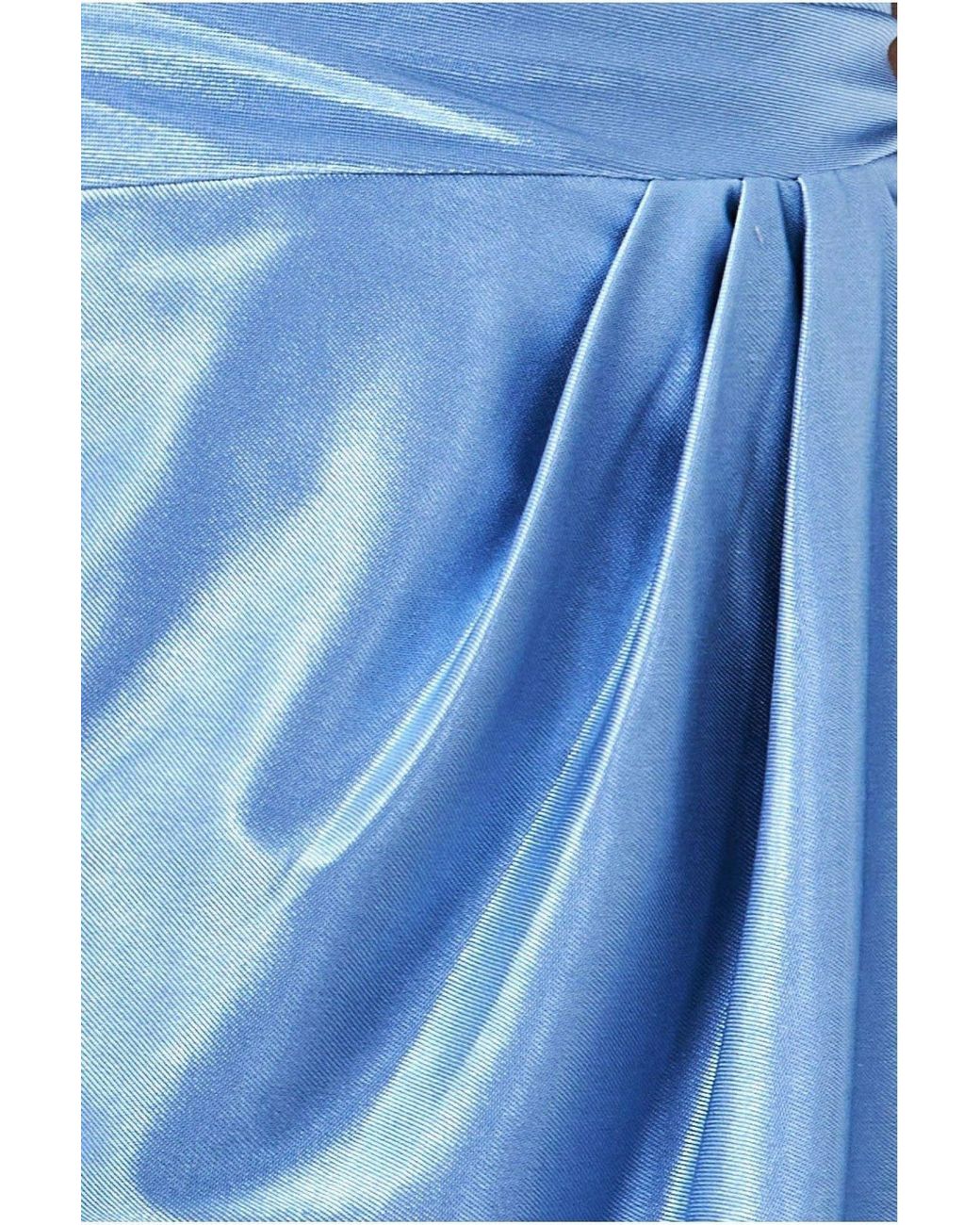 Goddiva Blue Cowl Neck Bardot Satin Midi Front Split
