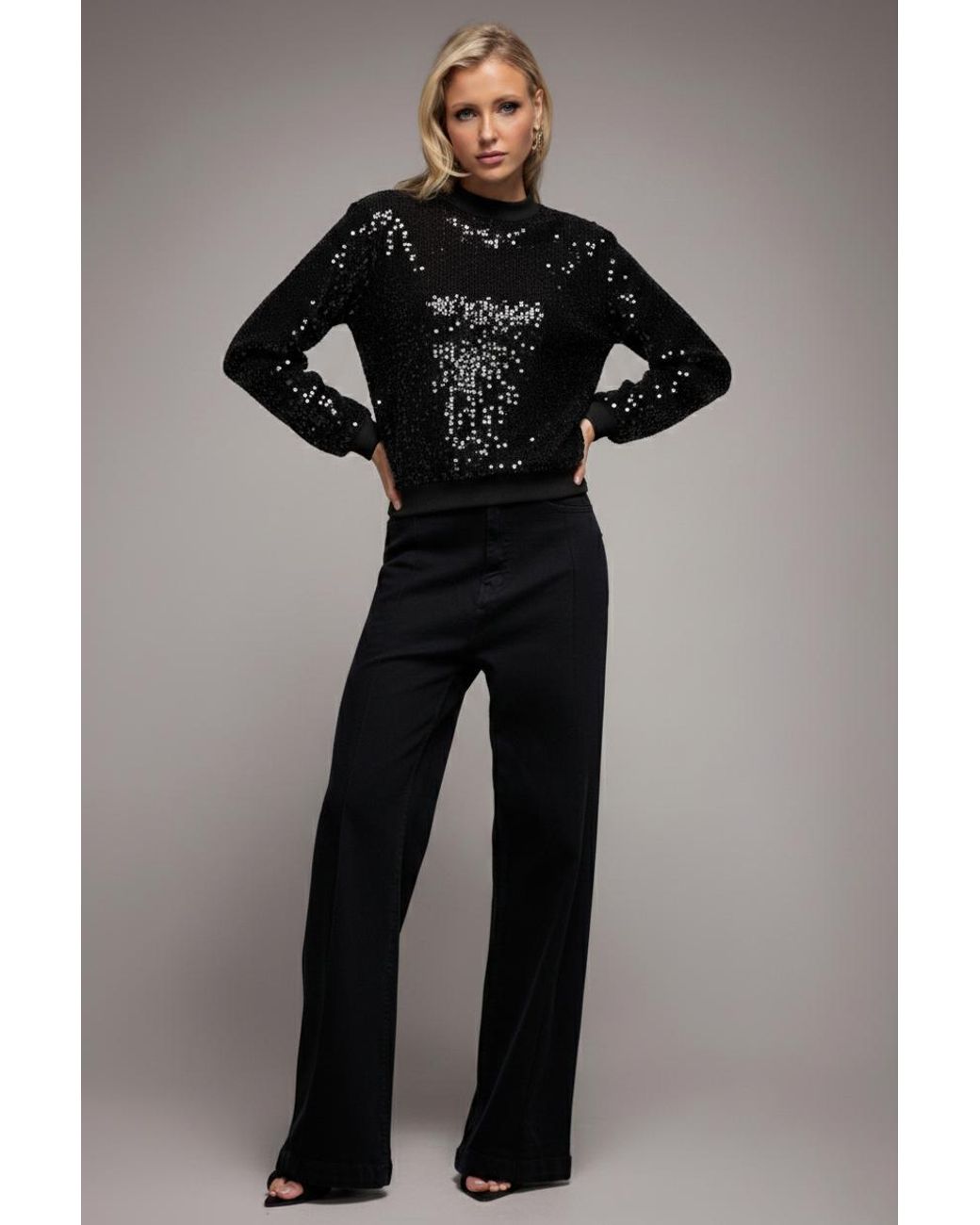 Goddiva Gray Sequin Velvet Jumper