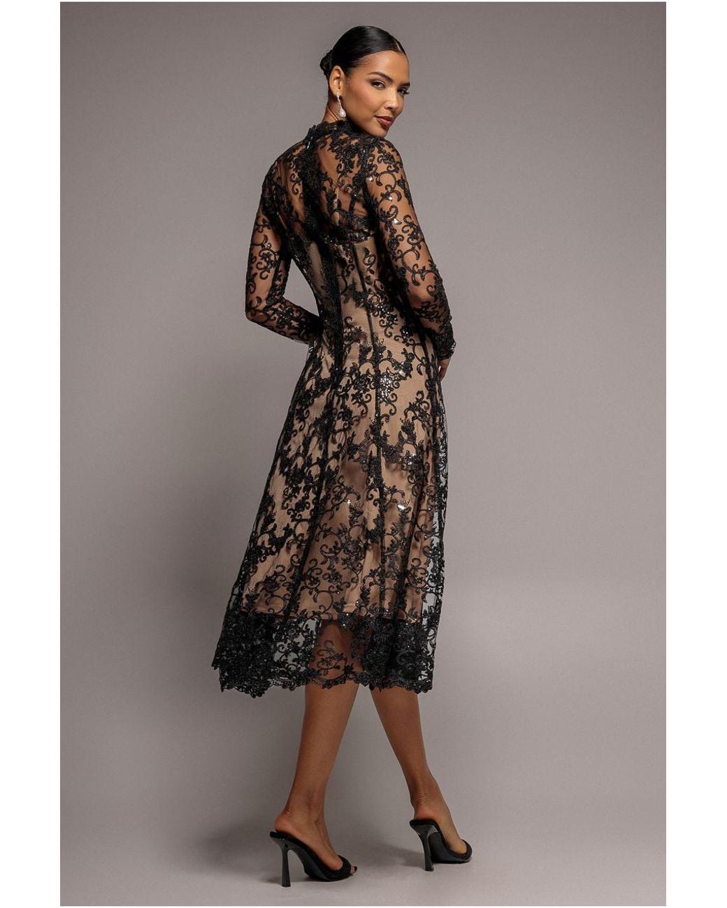 Goddiva Natural Lace Multiway Midi With Flared Skirt