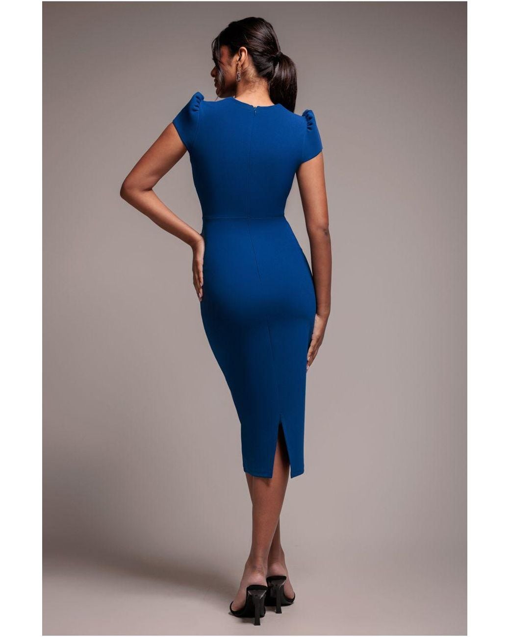 Goddiva Blue Cap Sleeve Frill Edge Midi Dress
