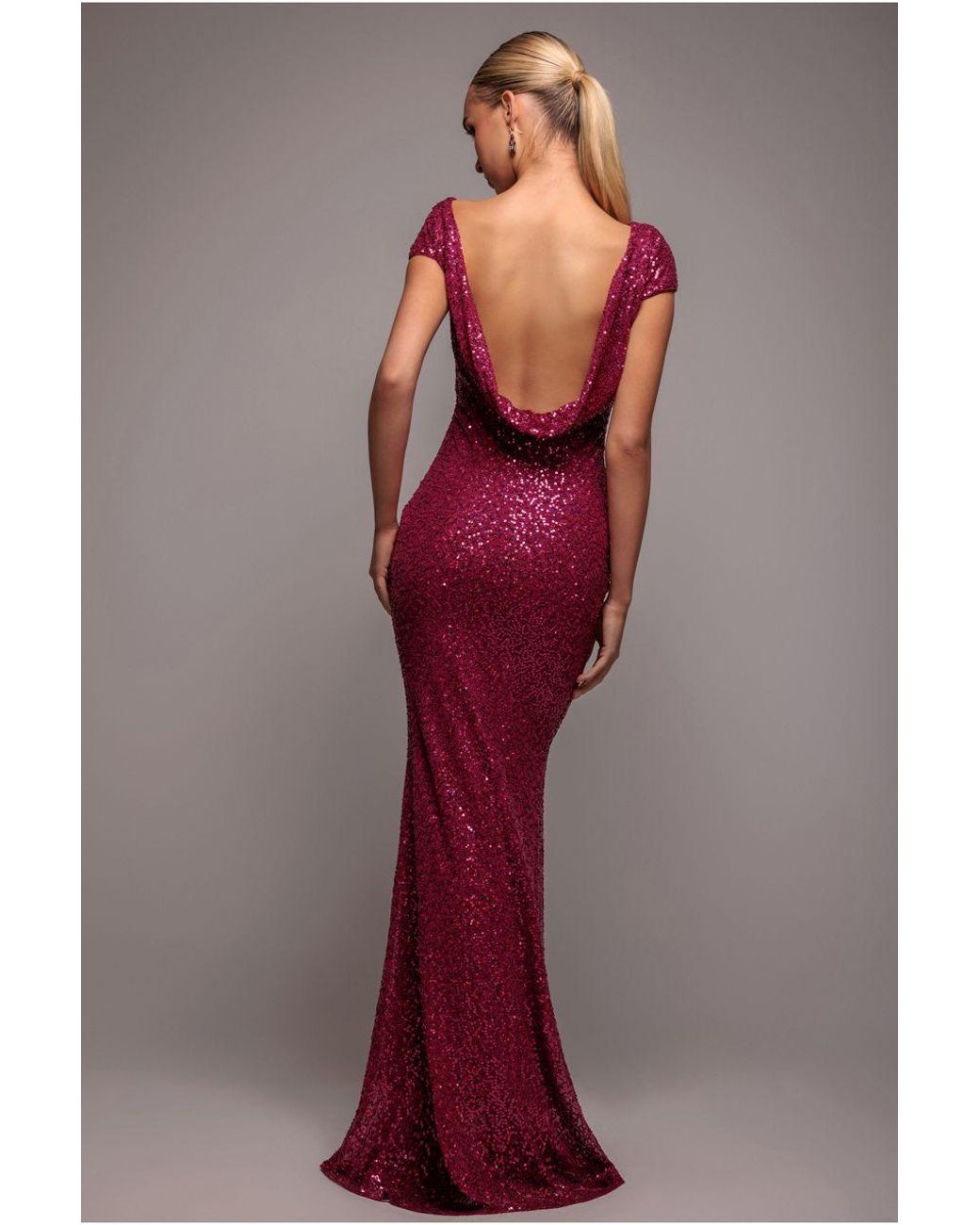 Goddiva Red Cowl Back Sequin Maxi