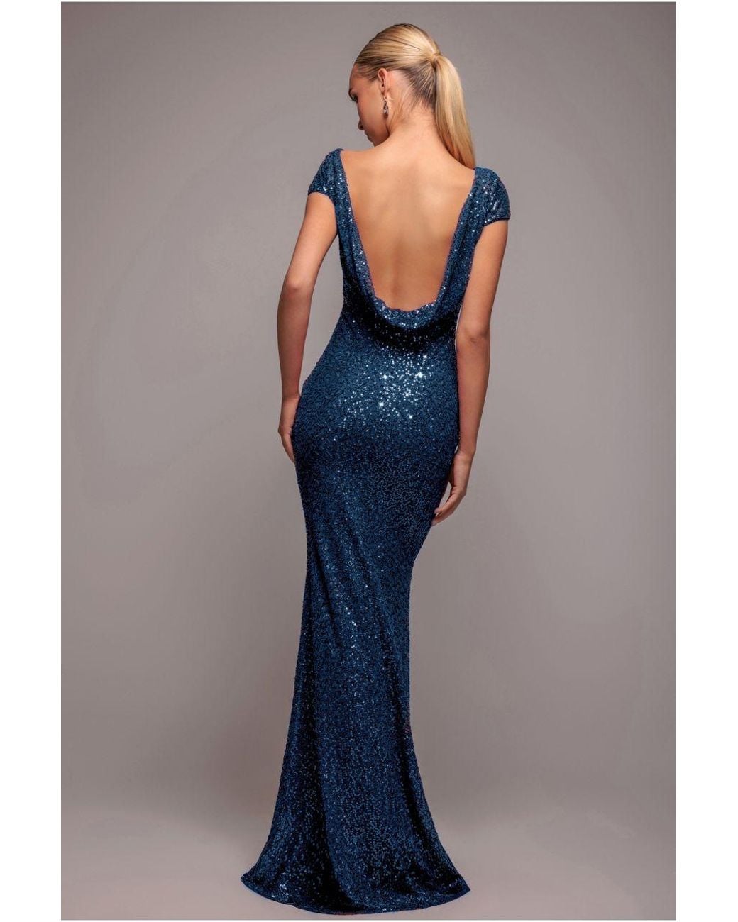 Goddiva Blue Cowl Back Sequin Maxi
