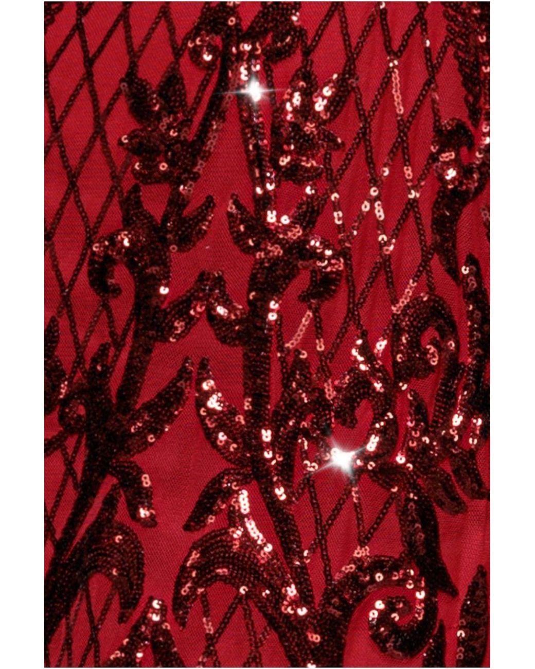 Goddiva Red Sequin Square Neck Maxi With Scallop Hem