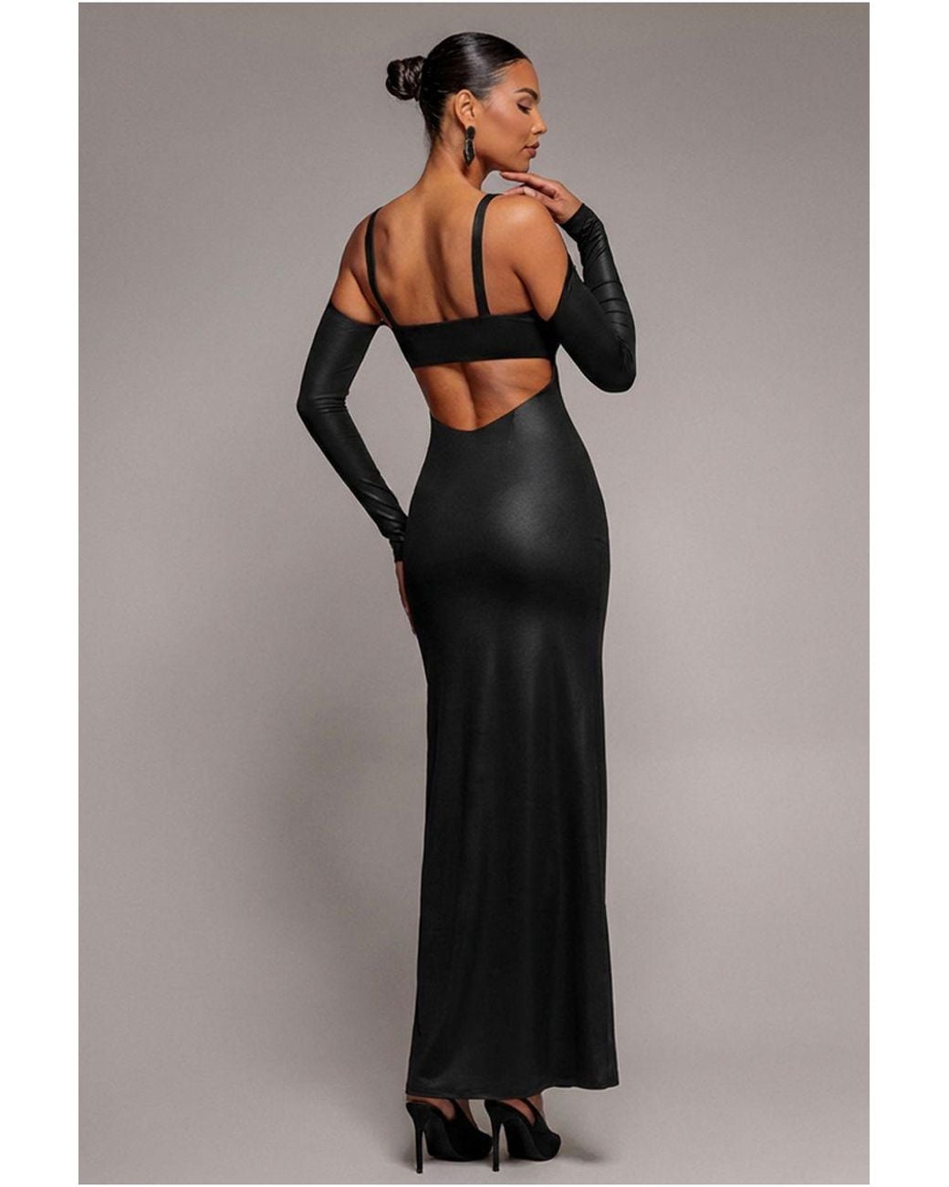 Goddiva Blue Faux Leather Cut Out Maxi Dress