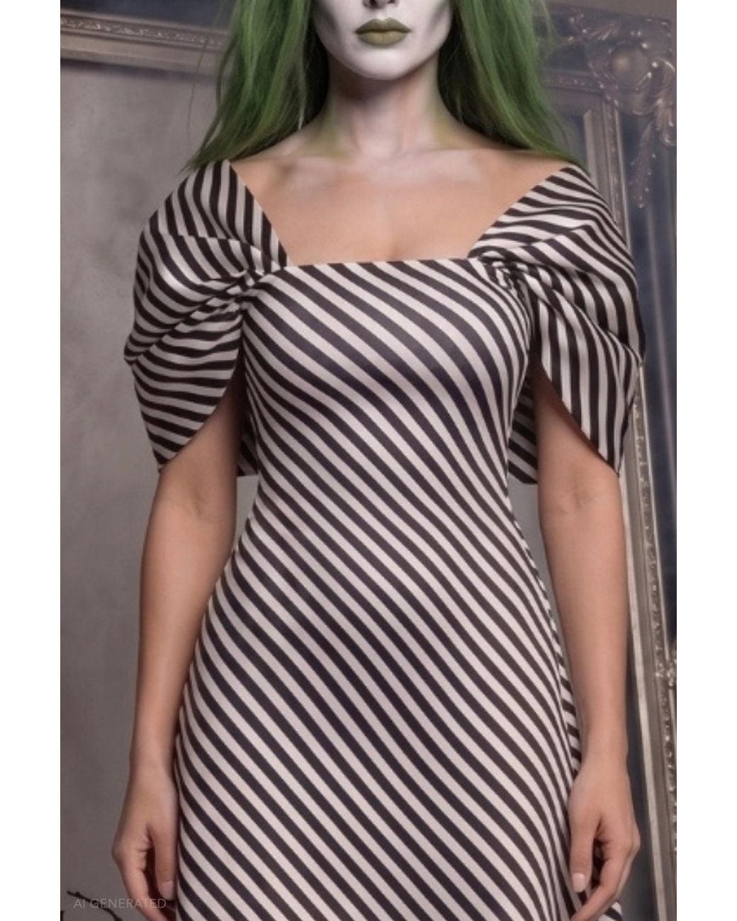 Goddiva Gray Striped A-Line Mini Beetlejuice-Inspired Halloween Costume