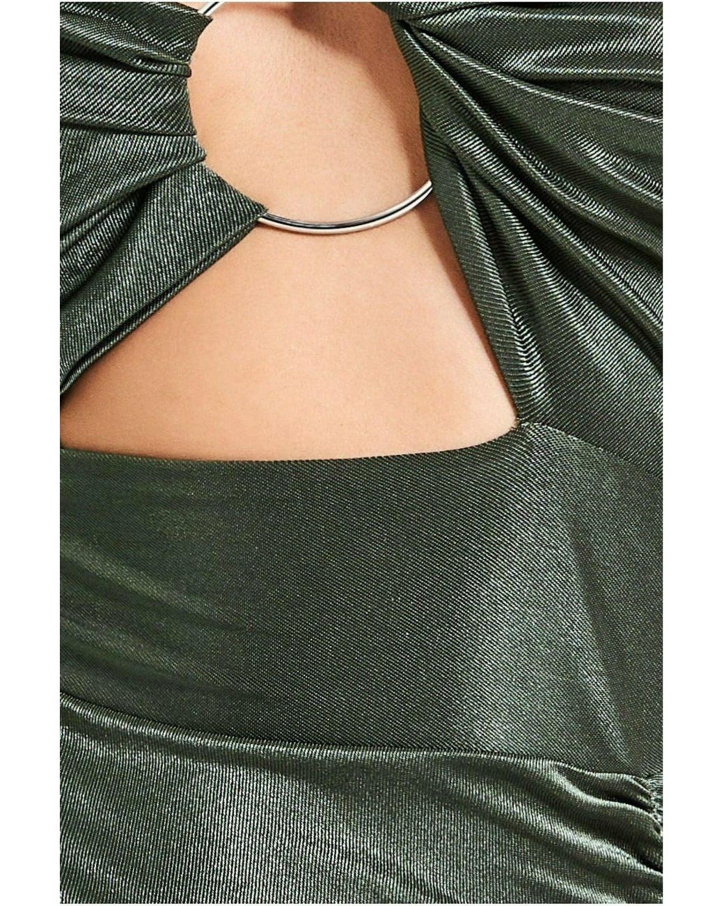 Goddiva Green Ruched One Shoulder Maxi With Ring Detail