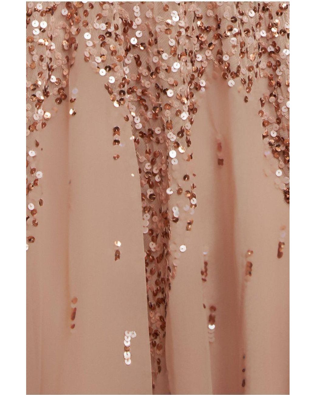 Goddiva Natural Sunray Hand Embellished Sequin A-Line Bell Sleeve Maxi Dress