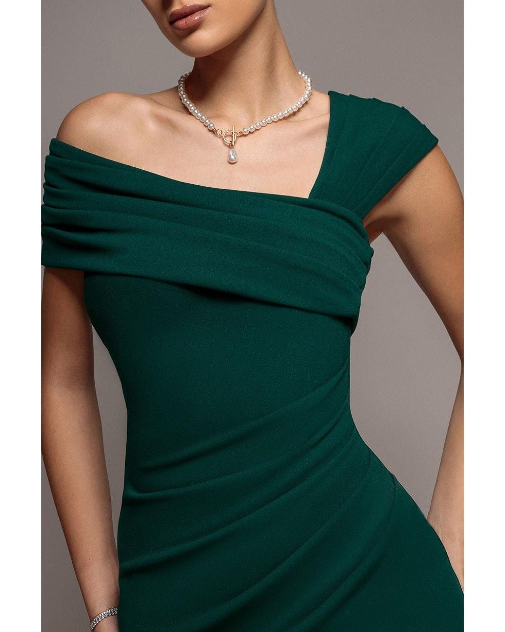 Goddiva Green One Shoulder Evening Maxi Dress