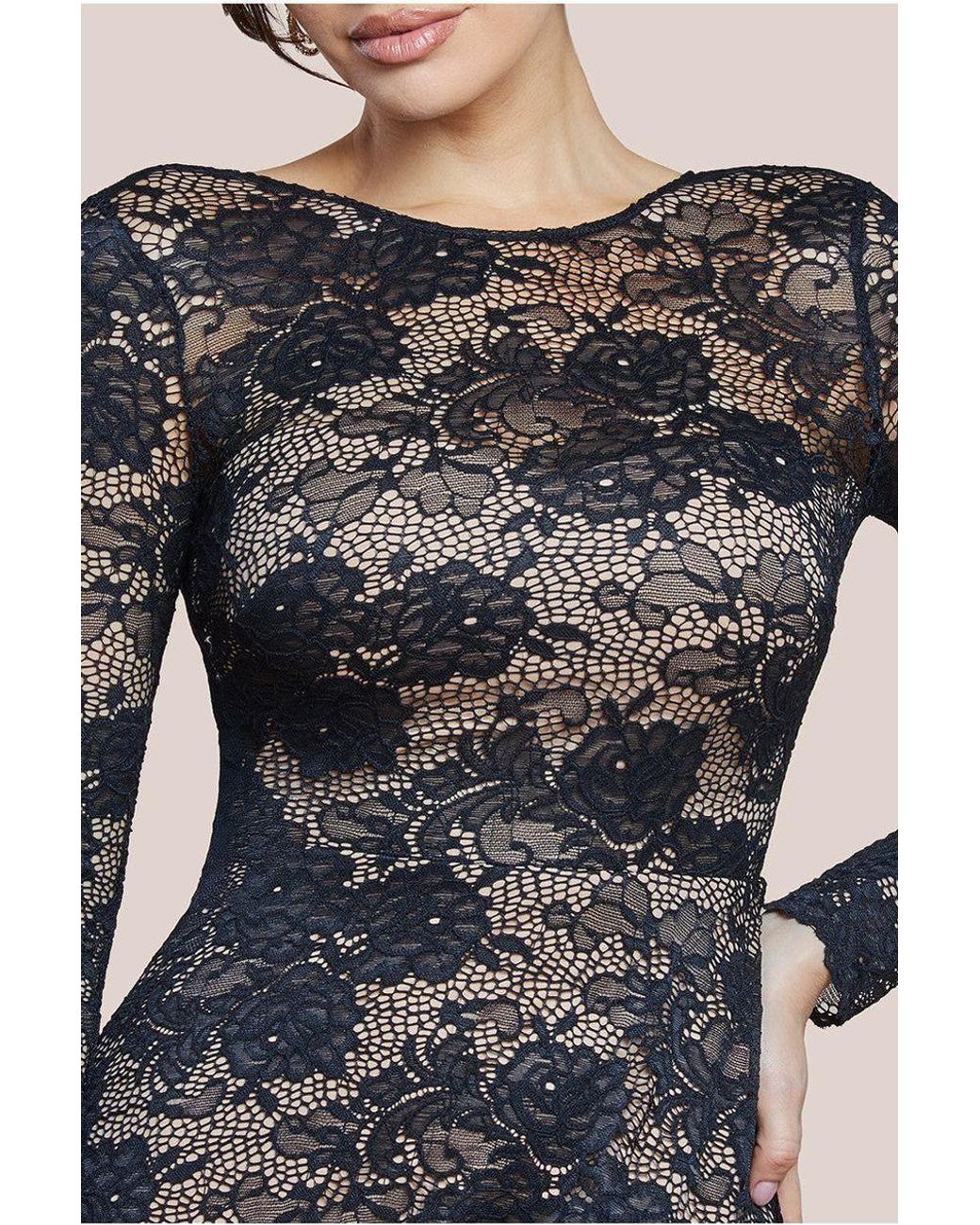 Goddiva Black Scalloped Lace A-Line Maxi Dress