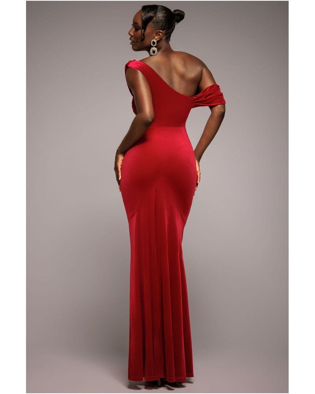 Goddiva Red Cowl One Shoulder Velvet Maxi Dress