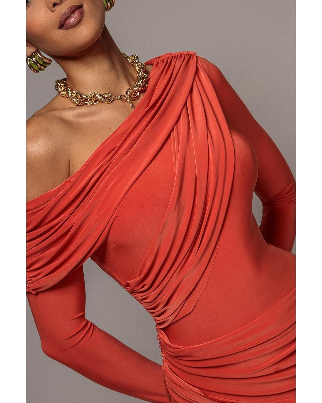 Goddiva Off Shoulder Gathered Panel Soft Touch Maxi Dress