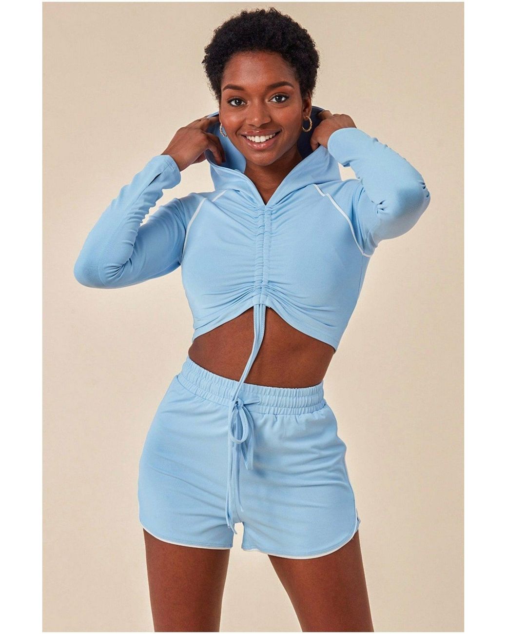 Cosmochic Blue Jersey Short Set With Drawstring Top