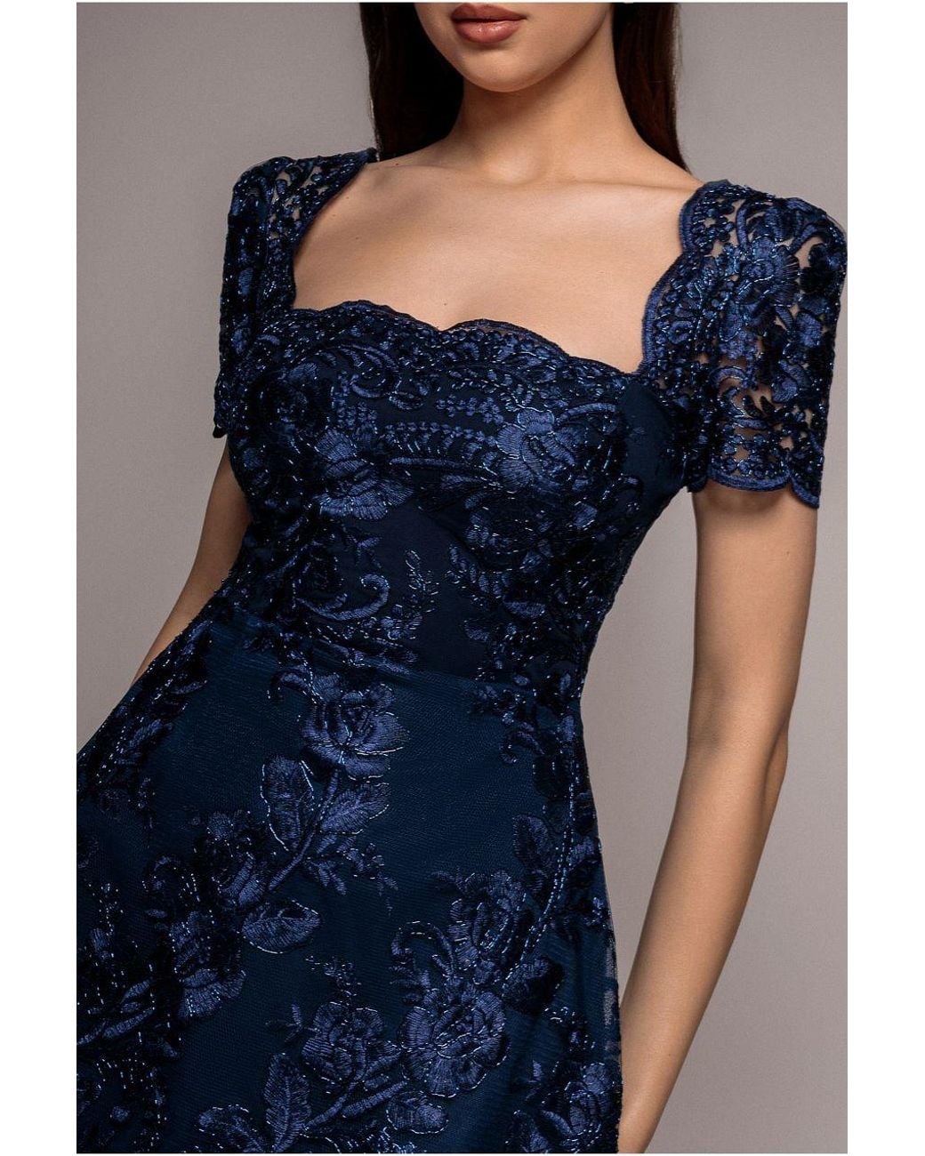 Goddiva Scallop Edge Corset Back Structured Lace Mini Dress in Blue | Lyst