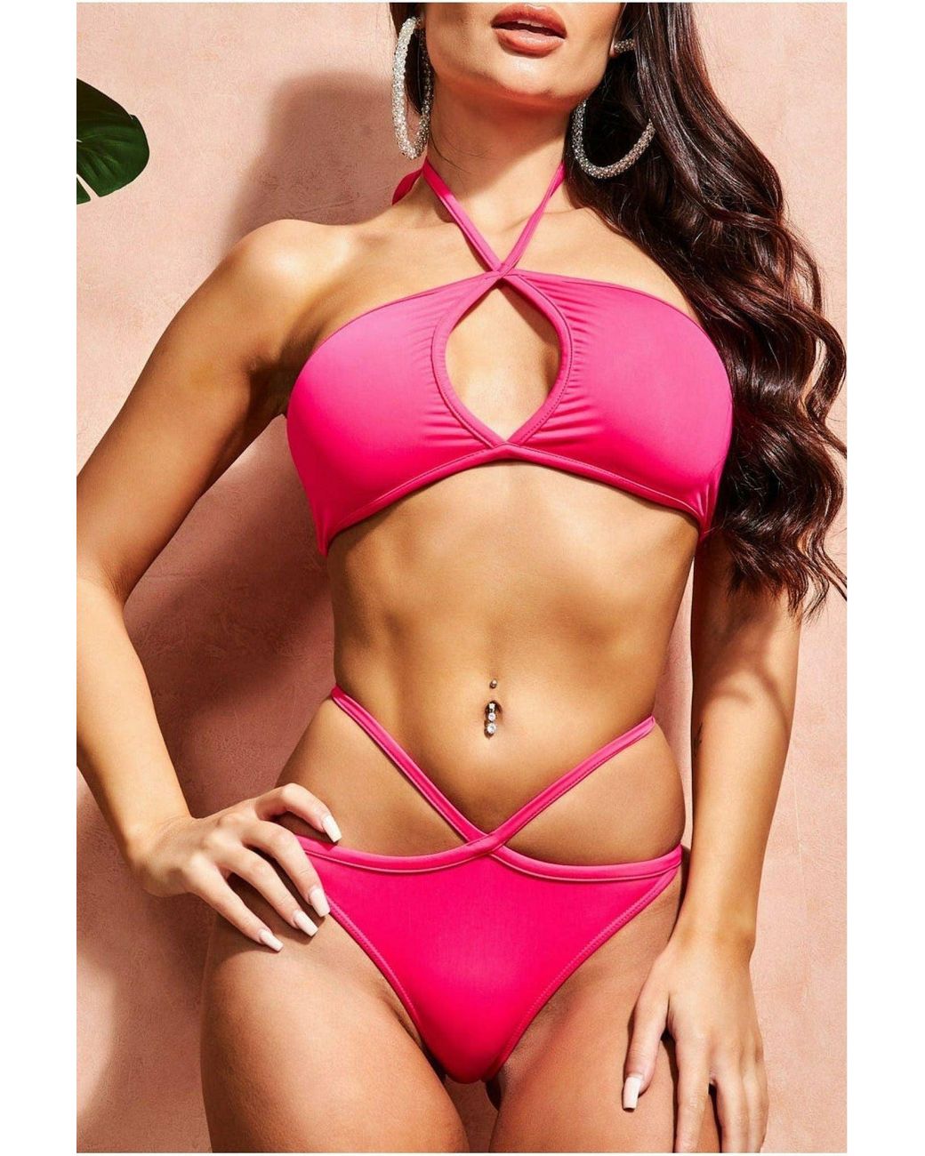 Goddiva Pink Criss Cross Keyhole Bikini
