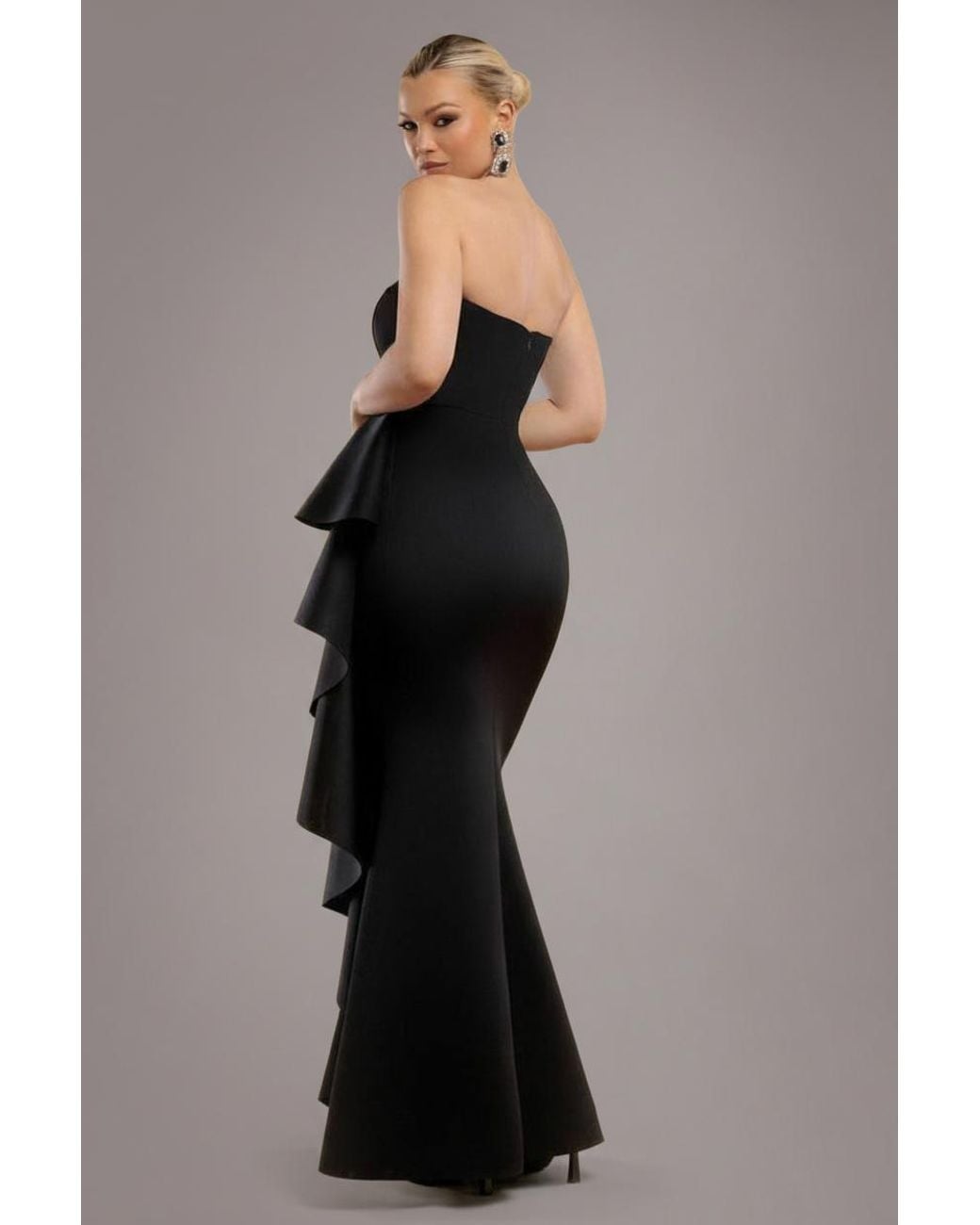 Goddiva Boobtube Peplum Waterfall Frill Maxi Dress in Natural | Lyst